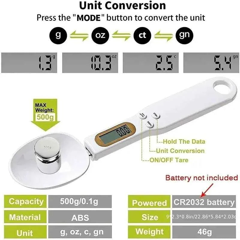 500G/0.1G Weight Measuring Spoon Portable LCD Digital Kitchen Scale Electronic Food Measuring Spoon Scale Kitchen Tool for Food